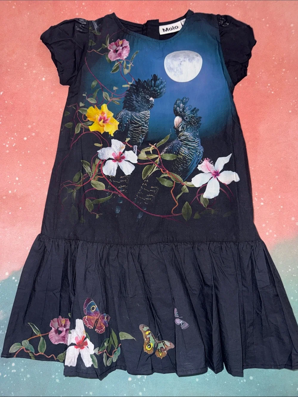 Molo Girls' navy Floral Cockatoo Dress girls 3 4 98 104 organic
